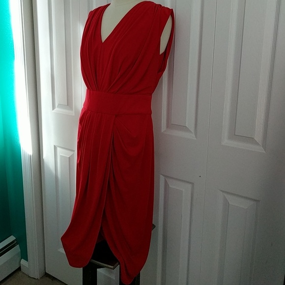 Suzi Chin Maggy Boutique Cherry Red V-neck Dress, Size 6 - Picture 3 of 8
